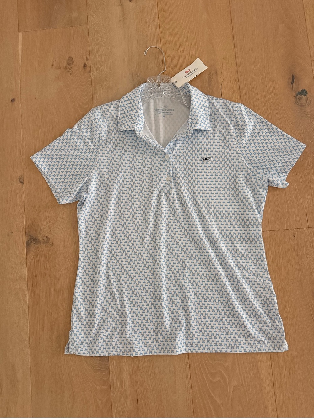 NWT Vineyard Vines Light Blue Micro Golf Cart-Print Polo